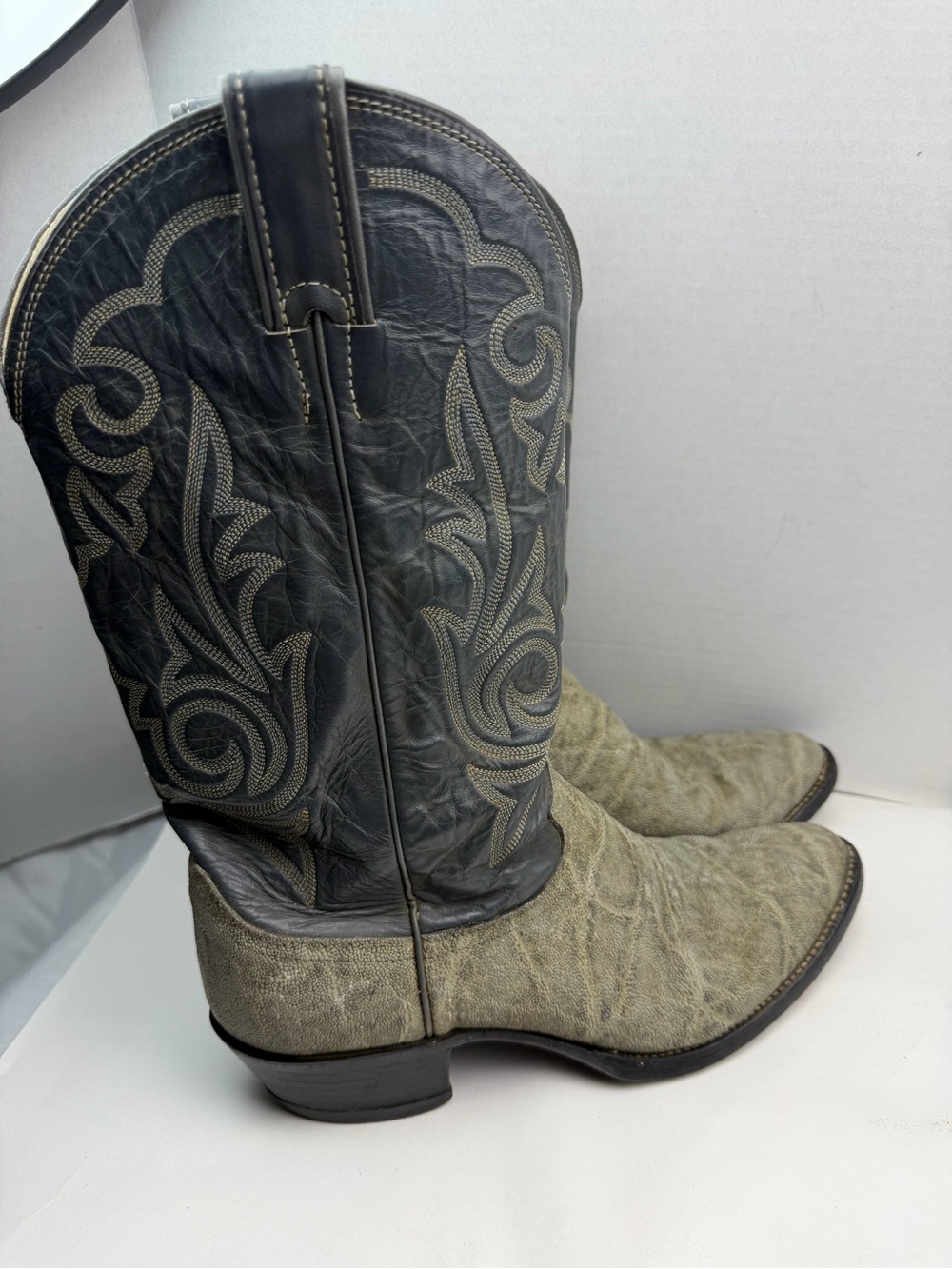 Justin Mens Western Cowboy Boots 8527 Grey Black Leather Elephant Print Size 10 - Picture 10 of 16